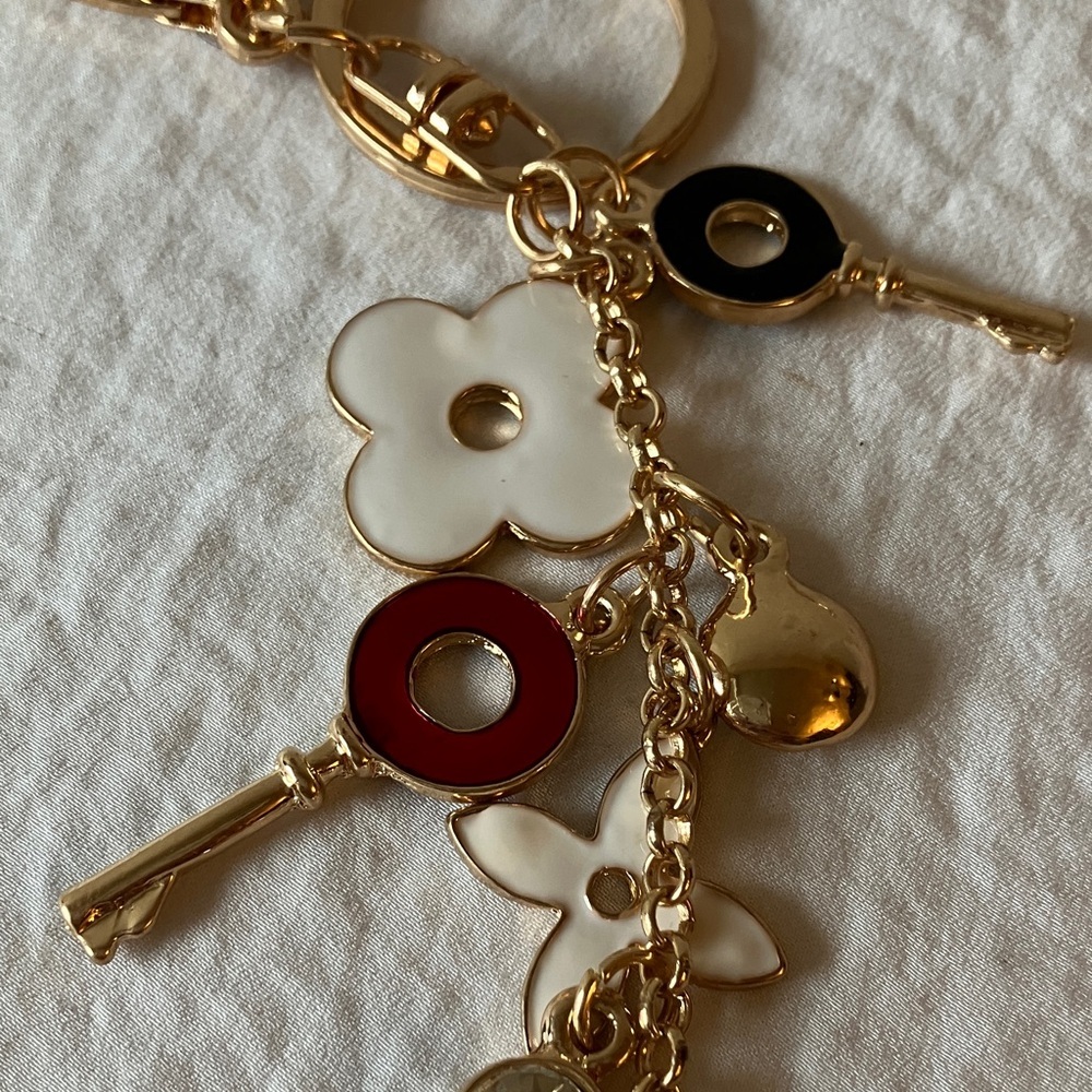 Gold Tone & Red Charm Keychain - Picture 8 of 11
